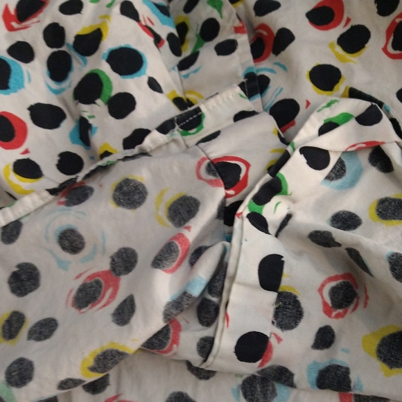 Vintage 60s 70s Ungaro Rainbow and Black Polka Dot Short Sleeve Bubble Blouse.. - Picture 7 of 9